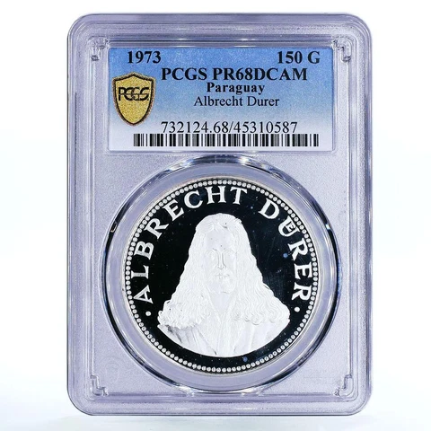 Paraguay 150 guaranies The Painter Albrecht Durer Art PR68 PCGS silver coin 1973 Cover