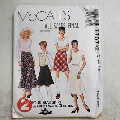McCalls Pattern 7707 Skirt 2 Hour Bias Cut 3 Lengths A-Line Miss 10 12 14 UNCUT - Image 1 of 4