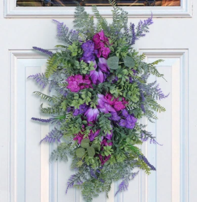 Purple Tulip Garland Spring/Summer Artificial Wreath Front Door Wall Decoration - Imagen 1 de 4
