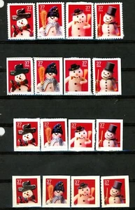 Snowmen Complete Set of 16 Single Stamps Scott's 3676 to 3691 MNH Dated 2002 - Picture 1 of 2