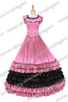 Dama Victoriano Gótico Encaje Brocado Volantes Vestido de Baile Elegante Vestido de Noche Fiesta Foto 1 de 4