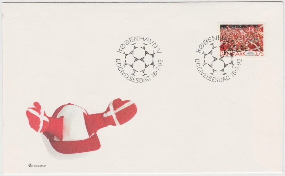 Denmark FDC 1992,  Celebrating crowd, Denmark, European Football Champion , mint - Image 1 of 1