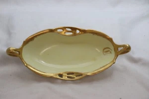 Rosenthal Bavaria R C Kronenmarke ovale Doppelhenkelschale gelb mit Goldakzent - Bild 1 von 5
