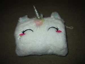 Girl's hand warmer muffler-new-white faux fur unicorn face on one side - Picture 1 of 4