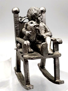 Michael Ricker Boy & Dog Rocking Chair Limited Edition Christmas Figurine - Picture 1 of 9