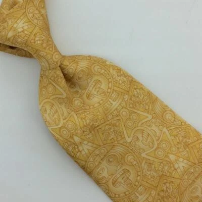 Pineda Covalin Tie Ancient Stone of the Sun Yellow Selftipped Luxury Silk L2 New - Image 1 of 4
