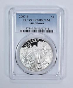 2007-P Jamestown Commemorative Dollar PR70 DCAM PCGS Blue Label - Picture 1 of 5