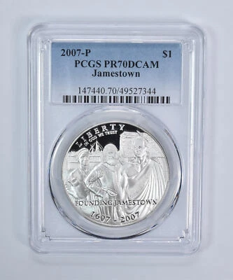 2007-P Jamestown Commemorative Dollar PR70 DCAM PCGS Blue Label - Image 1 of 4