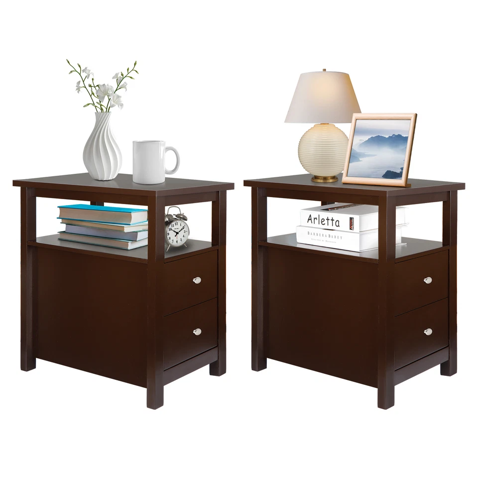 1/2 Pack End Table Narrow Side Table w/2 Drawers Storage for Bedroom Black/Brown - Image 1 of 1