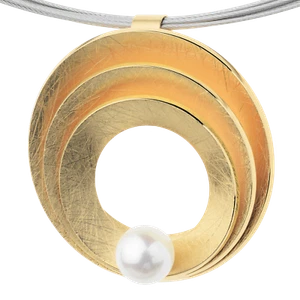Ernstes Design Anhänger AN955 26 mm Edelstahl vergoldet Perle matt gekratzt - Bild 1 von 3