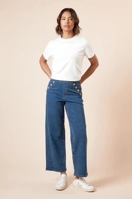 Dorothy Perkins Womens Jeans Blue Wide Leg Military Button Detail Cotton - Image 1 of 4