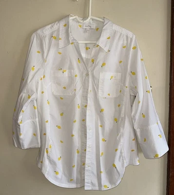 Топ женский Coral Bay с лимонным принтом хлопок большой рукав с манжетами и пуговицей - Изображение 1 из 4