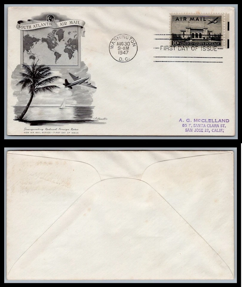 US FDC # C34 10c Pan American Union  Artmaster  s.cancel 1947, 9Q3184 - Image 1 of 1