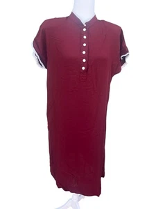 Women's Vintage Shirt Dress Lace High Neck Button w/ Side Pocket Maroon Size L - Picture 1 of 5