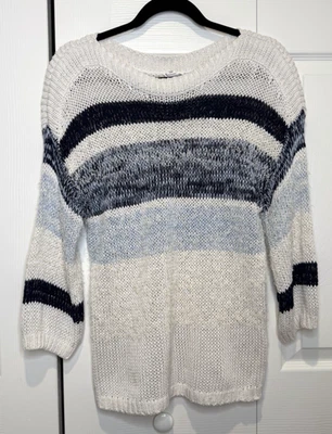 Suéter Tribal Para Mujer Rayas Metálicas Tejido Abierto Pestañas Talla M Boho Indie Hada Foto 1 de 4