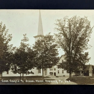 Antique RPPC Andover Maine Congregational Church And School Real Photo Postcard - Picture 1 of 5