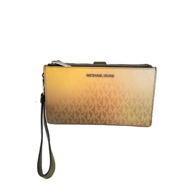 Michael Kors Jet Set Travel Large Double Zip Wristlet Clutch MK Ombre Olive Mult - Image 1 of 4
