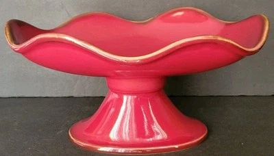 Southern Living Footed Server Cinnabar Red Pedestal Bowl Oval Fruit Stand Dish - Image 1 of 4