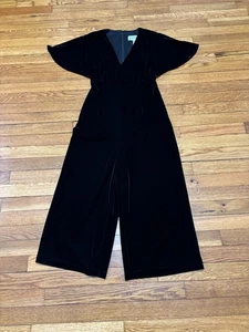 Joseph Ribkoff Womens Velvet Jumpsuit Sz 2 Black Flutter Sleeve Cropped Vintage - Picture 1 of 4