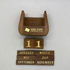 Vintage Mid Century Wood Block Perpetual Desk Calendar "Sprint Trains A Better..
