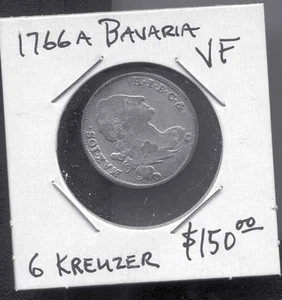 BAVARIA - BEAUTIFUL HISTORICAL MAXIMILIAN III, JOSEF SILVER 6 KREUZER, 1766 A - Picture 1 of 2