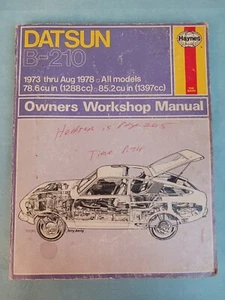 Datsun B 210 Vintage Haynes 1973-Aug 1978 All Models Owners Workshop Manual Book - Foto 1 di 11