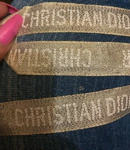dior cd genuine Glitter gold ,  White Logo Ribbon - 3 Yards / 9 Feet Long,  rare - Picture 1 of 8