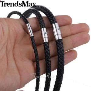 4/6/8mm 16-36inch Black/Brown Braided Cord Rope Leather Choker Necklace Jewelry - Picture 1 of 10