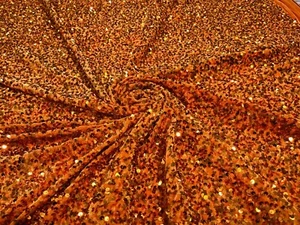 Orange 5mm sequins on a stretch velvet 2 way stretch,sold by the yard - Picture 1 of 5