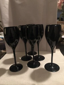 Lot of 6 Vintage Black Crystal long stem Champagne Flutes 9"in. - Picture 1 of 10