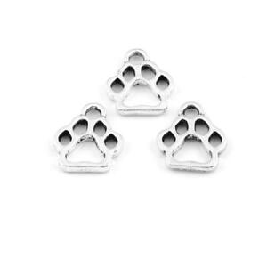100Pcs Antique Silver Hollow Paw Print Charms Pendant for Jewelry Making