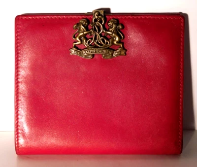 Vtg. Ralph Lauren Red /Black Leather Card Case Wallet Logo Italy 1980's Scarce - Image 1 of 4