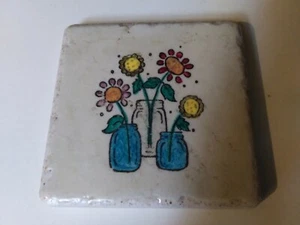 Vintage Italienische Keramik Kunst Fliese T2 Handbemalt Floral Earthware - Bild 1 von 2