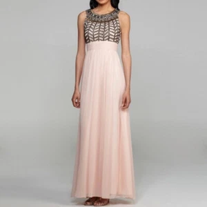 JS Collections Light Pink Embellished Beaded Sequin Chiffon Gown Size 10 - Picture 1 of 6