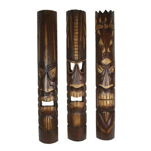 40 Inch Carved Wood Tiki God Masks Tropical Beach Hawaiian Home Decor Set of 3 - Picture 1 of 4