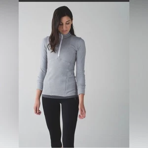 Lululemon Damen 4 Kanto Catch Me 1/2 Reißverschluss meliert Fischgrät weiß Schiefer Top - Bild 1 von 11