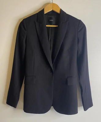 SABA Jacket Blazer Women 6 Black Short Single Button Wool Career Casual Preppy - image 1 of 4