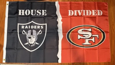 Bandera de rivalidad dividida casa de los 49ers de Las Vegas Raiders 3x5 Foto 1 de 2