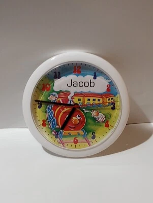 Cartoon Train Wall Clock Customized Name Jacob for Child Bedroom Mice Pre-owned - Image 1 of 4