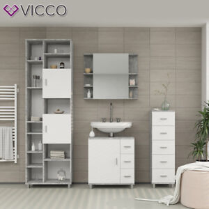 VICCO Badmöbel Set ILIAS Weiß Beton - Spiegel Waschtischunterschrank Badschrank