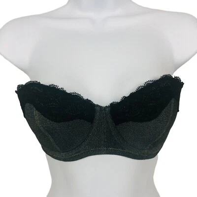Sujetador sin tirantes DKNY para mujer talla 32D gris oscuro con encaje negro forrado con aros Foto 1 de 4