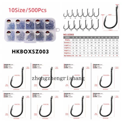 10 Size/500Pcs Saltwater Fishing Hooks Strong High Carbon Steel Offset Big Game - Image 1 of 4