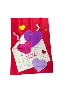 Valentines Day Yard Flag Garden Outdoor Envelope Hearts XOX Love Red Purple - Picture 1 of 7
