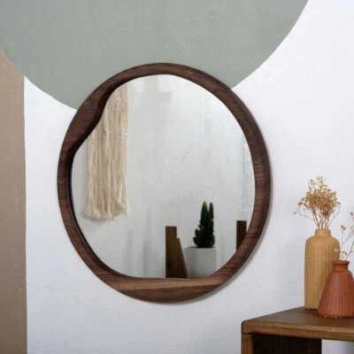 Unique Handcrafted Natural Organic Décor Walnut Wall Mirror Wood Round Entryway - Image 1 of 4