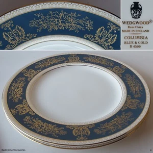 2 Wedgwood Made in England COLUMBIA BLUE & GOLD R4509 10¾" Dinner Plates. Teal - Picture 1 of 8
