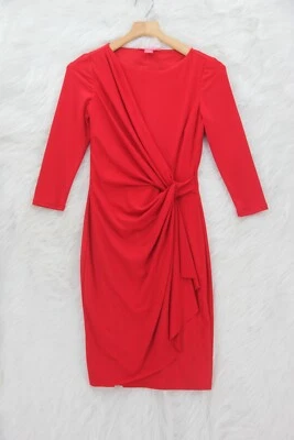 Vestido Catherine Malandrino Imitación Envolvente Talla S Rojo Manga 3/4 Funda Corta #693 Foto 1 de 4