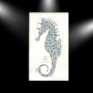 Hotfix Strass Bügelbild Applikation Strasssteine Seepferd in Crystal + Aquamarin - Bild 1 von 6