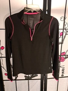 Girls Danskin Now Size Large 10-12 Quarter Zip Athletic Top Black with Pink - Picture 1 of 12