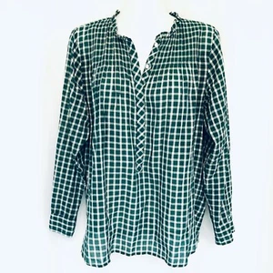 Blusa J CREW verde y blanca a cuadros de guinga pintuck popover - 6 - Imagen 1 de 9