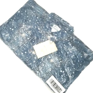Quacker Factory Denim Jacket Women L Blue Med Wash Stretch Pearls Trucker QVC - Picture 1 of 12